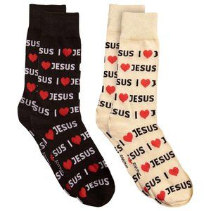 I Love Jesus Christ Heart Religion God Cross Christian Priest Men's Foozys Socks